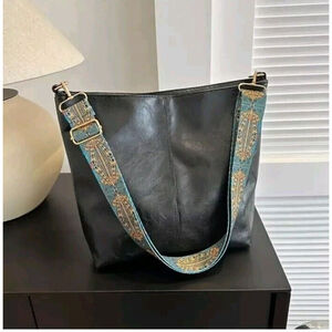 Black Vegan Leather Hobo Bag Detachable Adjustable Shoulder Strap Handbag New